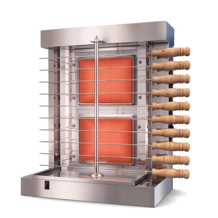 Vertical Broiler Automatic 2 Burners Machine With 10 Side Kebab Skewers Doner Kebab Shawarma Gas Burner Grill